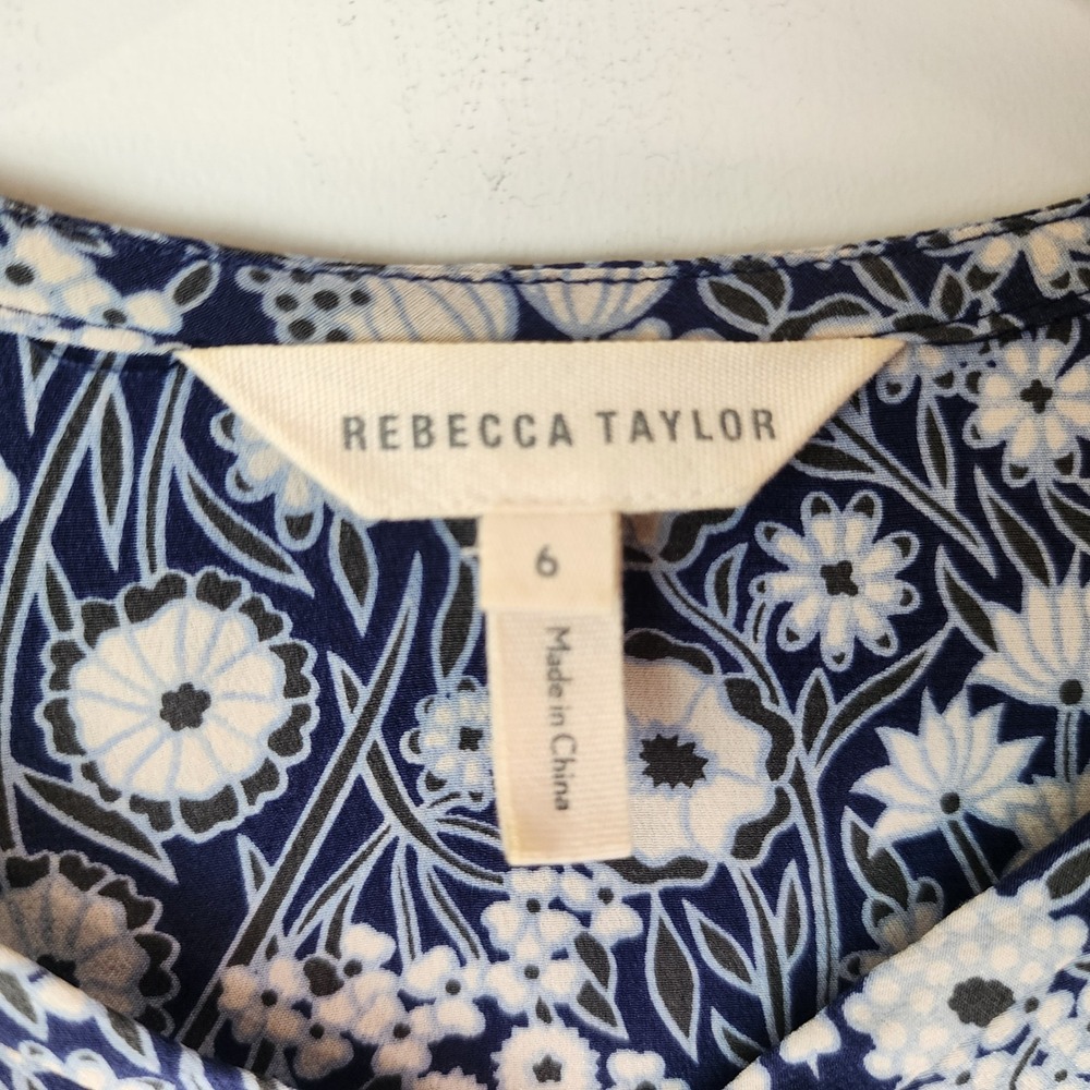Rebecca Taylor Floral Silk Button Up Blouse Womens Size 6 Blue White Long Sleeve - Picture 5 of 8